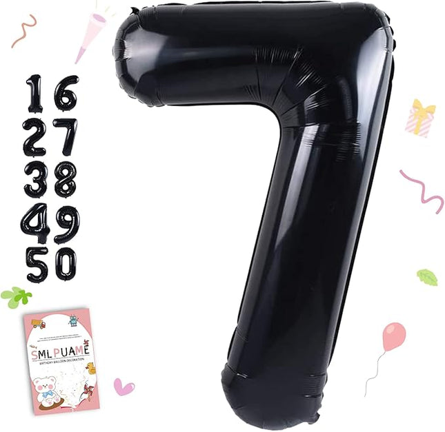 Smlpuame 40 inch Number Balloon 0-9 Black Large Number 7 Balloons,Digital Balloons for Birthday Party Celebration Decorations Supplies, Helium Foil Number Balloons for Wedding Anniversary