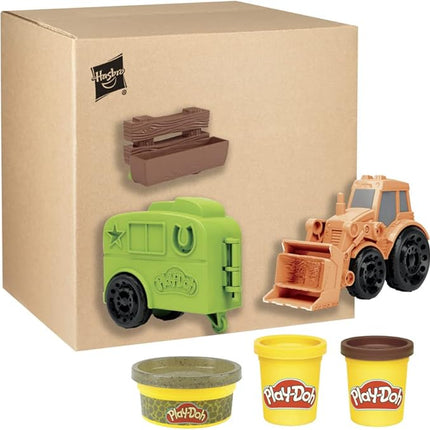 Play-Doh Wheels Tractor Farm Truck Toy for Kids 3 Years and Up with Horse Trailer Mold and 3 Cans of Non-Toxic Modeling Compound