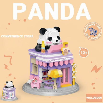 Street View Convenience Store Mini Building Blocks,872 Pieces Cute Panda Animal Micro Building Sets,Simulation Architecture Construction Toy, Creative Gifts for Adults Teens 12+