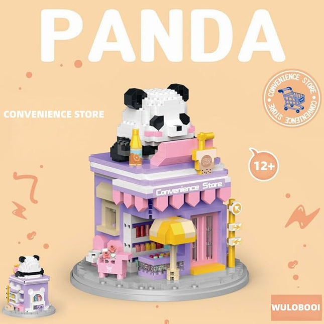 Street View Convenience Store Mini Building Blocks,872 Pieces Cute Panda Animal Micro Building Sets,Simulation Architecture Construction Toy, Creative Gifts for Adults Teens 12+