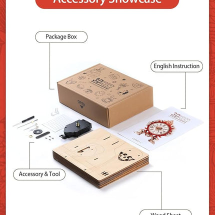 3D Wooden Puzzles for Adults, 3D Puzzles Flame Flower Clock Kit (with Pendulum), Wooden Puzzle for Adults Teens Home Wall Decor Clock Christmas Day Puzzle Gifts for Adults