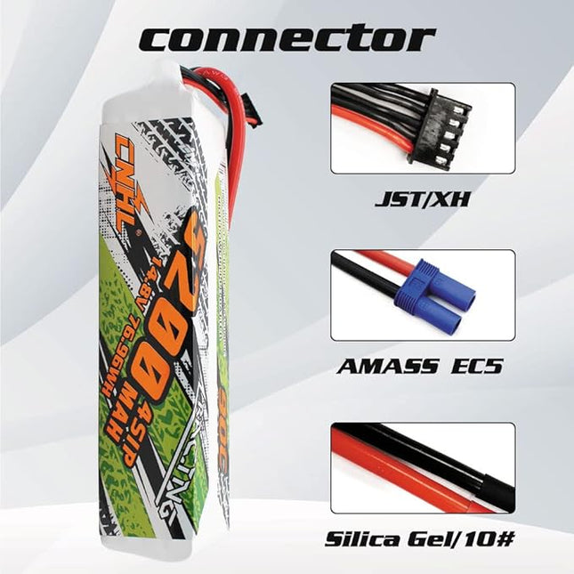 CNHL 5200mAh 4S Lipo Battery 14.8V 90C with EC5 Plug Soft Case for RC Car Truck Buggy Tank Airplane Boat(2 Packs)