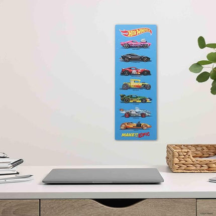 Hot Wheels Car Line-Up Vertical Metal Sign - Large Hot Wheels Wall Art for Kids' Bedroom or Play Room