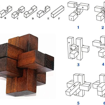 VolksRose 6pcs Wooden Brain Teaser Puzzles, IQ Challenge Puzzle Games, Logic Smart Mind Puzzle Box Lock Toy Removing Assembling 3D Small Puzzle Gift Set for Adults Teenagers Kids, 1.8inch 4.5cm