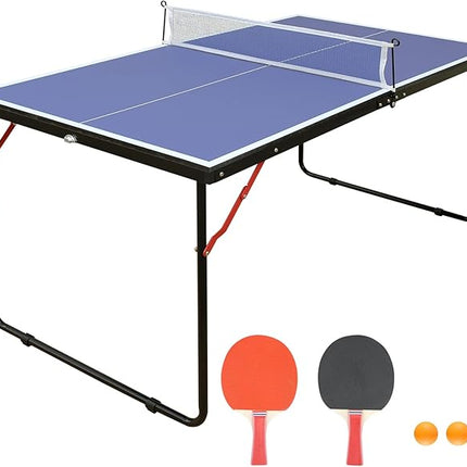Table Tennis Table 4.5 FT / 6 FT / 8 FT / 9 FT Foldable Portable Ping Pong Table with 2 Table Tennis Paddles 3 Balls and Net for Indoor Outdoor Games