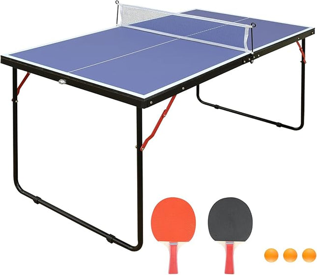 Table Tennis Table 4.5 FT / 6 FT / 8 FT / 9 FT Foldable Portable Ping Pong Table with 2 Table Tennis Paddles 3 Balls and Net for Indoor Outdoor Games