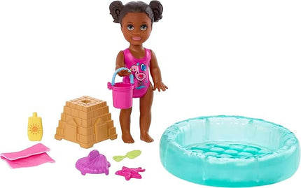Barbie Skipper Babysitters Inc Small Doll & Accessories Playset with Brunette Doll, Swimming Pool & Water-Themed Pieces