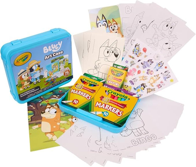 Crayola Bluey Create & Color Art Case (75+pcs), Bluey Coloring Pages & Stickers, Holiday for Girls & Boys, Art Kit for Kids, Ages 5+