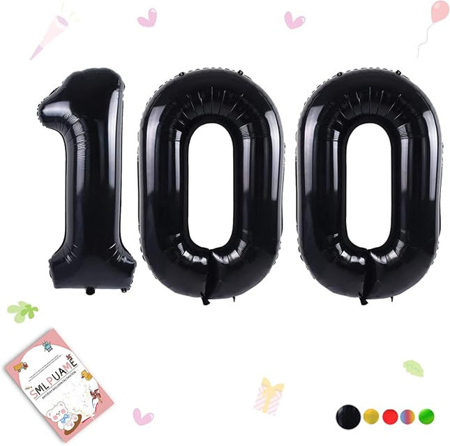 Smlpuame 40 inch Number Balloon 0-9 Black Large Number 100 Balloons,Digital Balloons for Birthday Party Celebration Decorations Supplies, Helium Foil Number Balloons for Wedding Anniversary