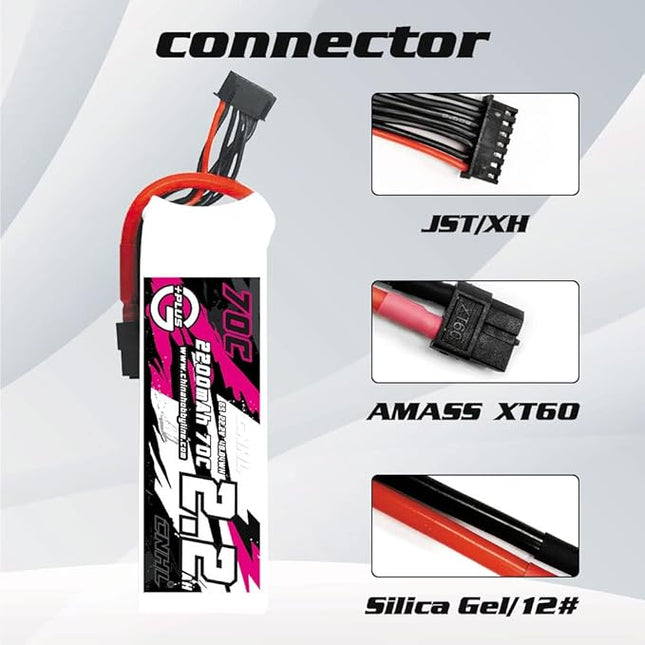 CNHL 2200mAh 6S Lipo Battery 22.2V 70C with XT60 Plug for RC Car Airplane Truck Boat Buggy Heli Airplane Drone (2 Packs)