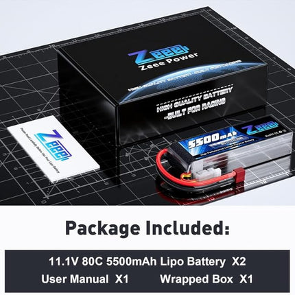 Zeee 3S Lipo Battery 5500mAh 11.1V 80C with T Connector Soft Pack Battery for Airplane Helicopter F450 Quadcopter Car Truck Boat RC Hobby (2 Pack)