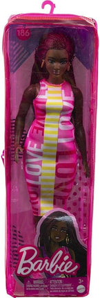 Barbie Fashionistas Doll #189, Curvy with Crimson Braids, Sleeveless Love Dress & Accessories Including Sneakers & Hoop Earrings