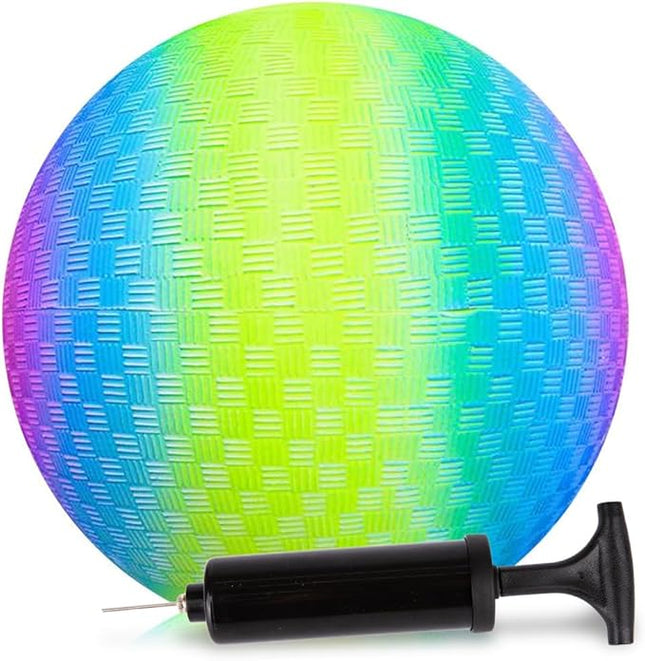ArtCreativity Rainbow Playground Ball for Kids with Hand Pump, Bouncy 9 Inch Kick Ball for Backyard, Park, and Beach Outdoor Fun, Beautiful Colors, Durable Outside Play Toys for Boys & Girls
