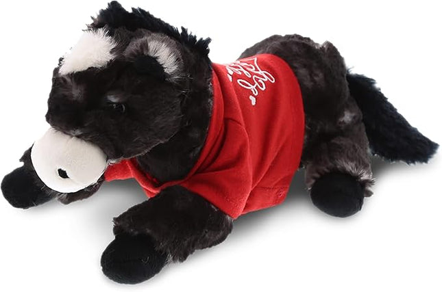 DolliBu I Love You Valentine Plush Lying Black Horse - Cute Stuffed Animal with Red Shirt and Name Personalization Gift for Valentines Day, Birthday, Anniversary - 10.5 Inches