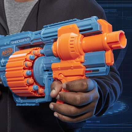 Nerf Elite 2.0 Shockwave RD-15 Blaster, 30 Nerf Darts, 15-Dart Rotating Drum, Pump-Action Slam Fire, Built-in Customising Capabilities