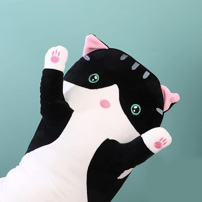 Long Cat Plush Pillow Soft Cat Hugging Pillow Stuffed Animal Pillow Cute Kitty Sleeping Throw Pillow Gift for Kids(110cm/43.30inch,Black