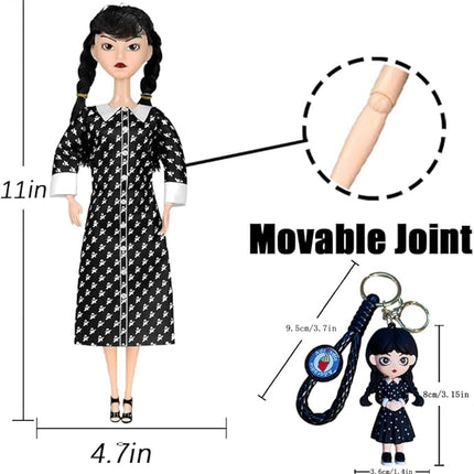 11.5'' Addams Doll with Gift Box, High Heels, Black Dress, and Hair, Perfect Christmas and Birthdays Toy Gift for Girls & Fans(B3)