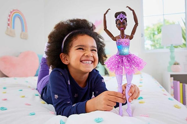 Barbie Dreamtopia Twinkle Lights Ballerina Doll with Brunette Hair & Light-Up Feature Wearing Removable Headband & Purple Tutu