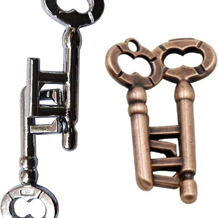 Brain Teaser 3D Unlock Interlocking Metal Hole Lock Puzzle - Adult Educational IQ Toy (Gold Silver Key)