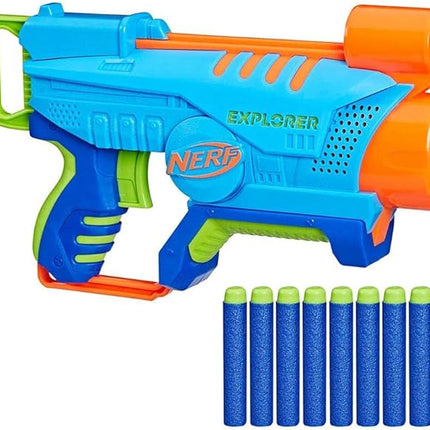 Nerf Elite Jr, Blaster Explorer Easy-Play, Easy to Hold, Load and Shoot, 8 Nerf Elite Darts for Girls and Boys, Ages 6 and Above