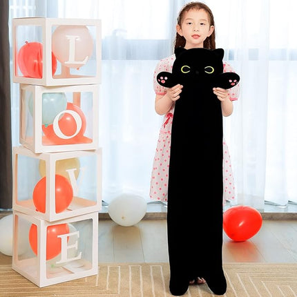 Black Cat Plush Toy Pillow - Cute Cat Gift for Kids (Black, 110cm/43.3in)