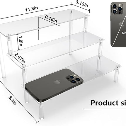 Acrylic Riser,2 Pcs Clear Display Risers Stand Cologne Organizer Acrylic Shelves 3 Tier Shelf for Amiibo Funko POP Figures Cupcake Food Desserts Holder Perfume Collection Cosmetic Product