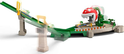 Hot Wheels Mario Kart Track Set & Toy Car, Piranha Plant Slide Playset with First-Appearance Yoshi Kart Vehicle & Gravity Launcher