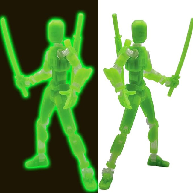 3D Printed 5.54-inch Multi-Jointed Action Figures Dummy13, Full Body Mechanical Movable Toy, Multiple Accessories, Hand Painted Figure, Desk Decoration, Creative Gifts (Glow at Night - Green)