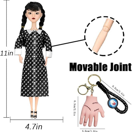 11.5'' Addams Doll with Gift Box, High Heels, Black Dress, and Hair, Perfect Christmas and Birthdays Toy Gift for Girls & Fans(B2)