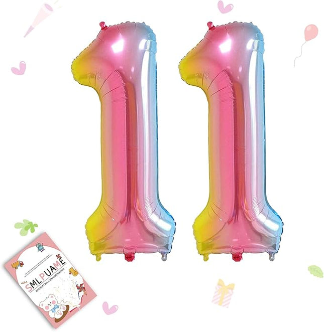Smlpuame 40 Inch Number Balloons 0-9 Rainbow Gradient Large Number 11 Balloons, Digital Balloons for Birthday Party Celebration Decorations, Helium Foil Number Balloons for Wedding Anniversary