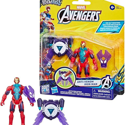 Avengers Marvel VenomVersus Epic World of Action Anti-Venom Iron Man Figure with Battle Gear Accessories, 4-Inch Super Hero Toys, Kids Ages 4+