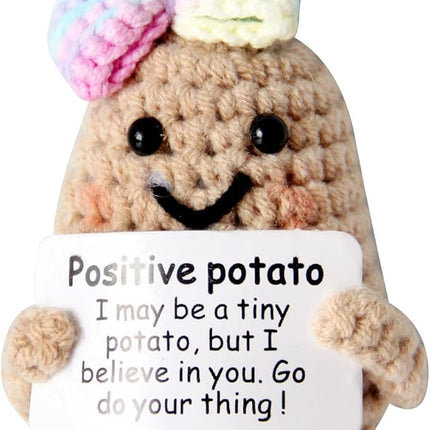 1 Pcs Positive Mini Funny Potato Holding Card Crochet Easter Birthday Christmas Mom Dad Sister Friend Wife Husband Colleauge College Students Coworkes Cheer Up Gift Decor