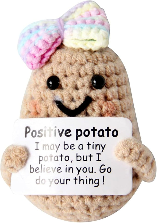 1 Pcs Positive Mini Funny Potato Holding Card Crochet Easter Birthday Christmas Mom Dad Sister Friend Wife Husband Colleauge College Students Coworkes Cheer Up Gift Decor