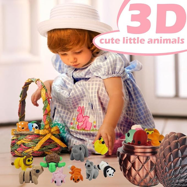 25 pcs Mini 3D Printed Animal Figurines Set with Dragon Egg: Articulated, Flexible, and Exquisitely Cute Fidget Toys for Play and Display for Valentine's Day, Easter, Bithday