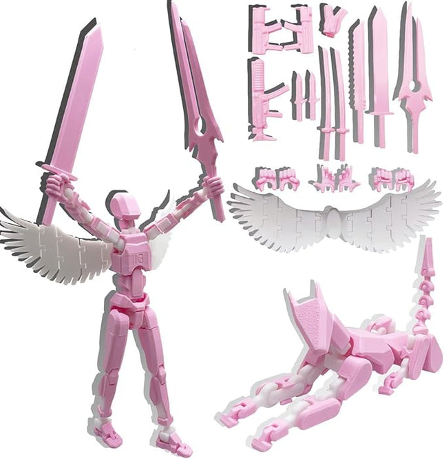 T13 Action Figures Set (Assembly Completed) Dummy 13 Titan 13 Robot Action Figure 3D Printed Robo Multi-Jointed Movable Action Figure Toy with Full Articulation (T 13 Pink White Figure + Dog)