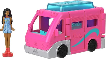 Barbie Mini BarbieLand Playsets with Toy Vehicle & 1.5-inch Doll, DreamCamper with Working Doors & Color-Change Pool