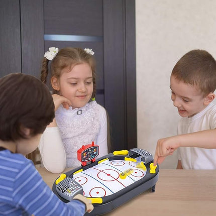 Gamie Air Hockey Tabletop Mini Game, Desktop Sports Game with Mini Hockey Table, 2 Pucks, and Scoreboard, Fun Indoor Games for Home, Office, Best Gift Idea for Kids