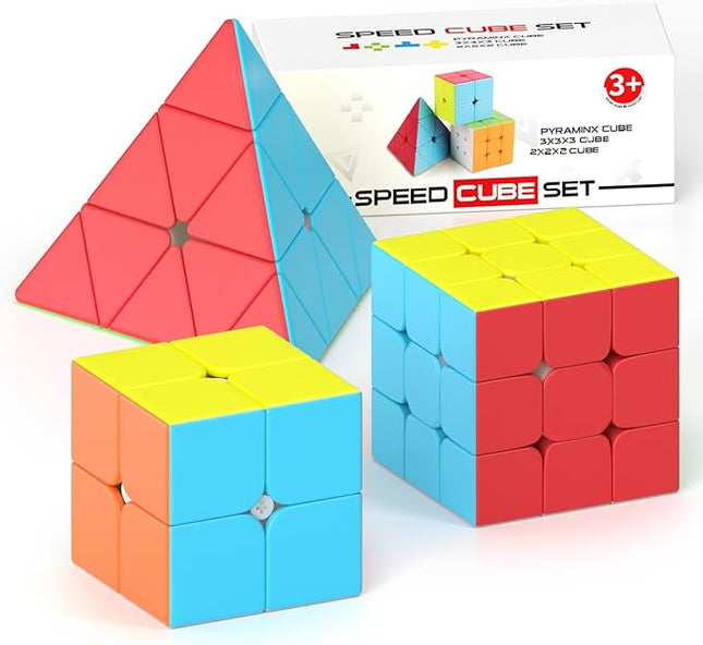 Vdealen Speed Cube Set, 2x2x2 3x3x3 Pyramid Magic Cube Set, Puzzle Cube Toys Birthday Party Christmas Stocking Stuffers Gift for Kids Teens Adults(Stickerless)