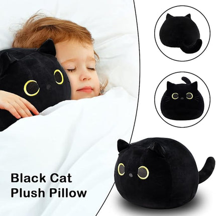 Pochita 3D Black Cat Plush Stuffed Animal Toy Pillow, Fat Plushie, Kawaii Pillows Cat Shape Design Lumbar Back Cushion Decoration