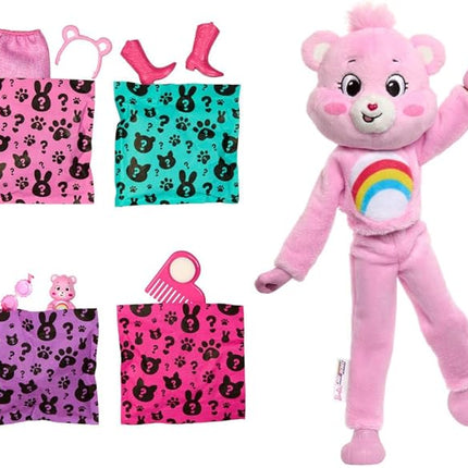 Barbie Cutie Reveal Care Bears Series Doll & Accessories Set with Cheer Bear Plush Costume & 10 Surprises Including Color Change & Mini Bear