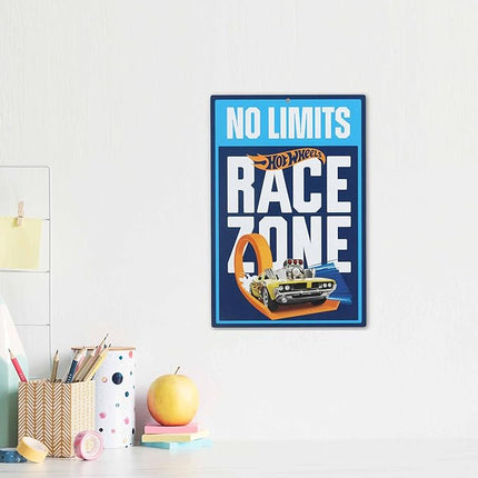 Hot Wheels No Limits Race Zone Metal Wall Decor - Fun Hot Wheels Sign for Kids' Bedroom or Garage