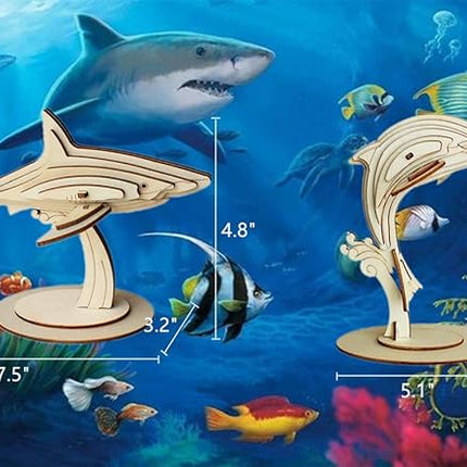 3D Wooden Sea Animal Puzzle - 6 Piece Set Wood Sea Animals Skeleton Assembly Model Kits - Wooden Crafts DIY Brain Teaser Puzzle - STEM Toys Gifts for Adults & Teens Birthday Gifts Christmas