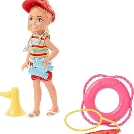 Barbie Playset, Chelsea Can Be Blonde Lifeguard Small Doll Set with Outfit & 6 Career Accessories