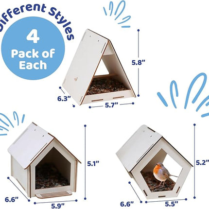 Neliblu Bird Houses to Paint for Kids - Wooden - 12 Pc, Plywood, Durable Material, Educational Fun, Complete Set, Child-Safe, Bulk Crafts - Paint a Bird House Kit for Kids