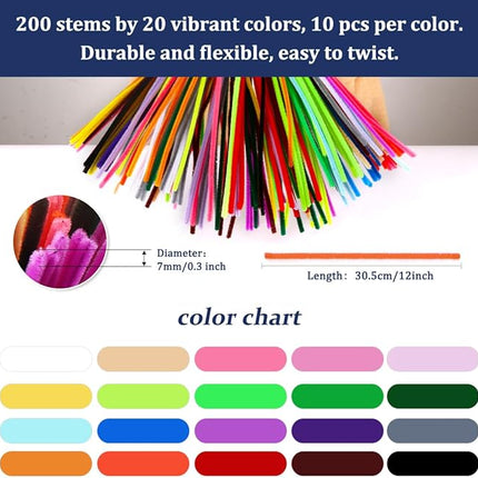 Bundooraking 1000pcs Value Pack Craft Pipe Cleaners in 20 Colors,12in Pipe Cleaner Bulk, Soft & Flexible for Arts and Crafts, DIY Projects, Decorations