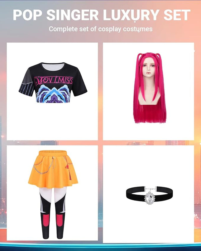 Girls Demon Pop Singer Hunters Costume 3-14 Years Stage Dance Idol Cosplay Outfit, Kids Halloween Costumes
