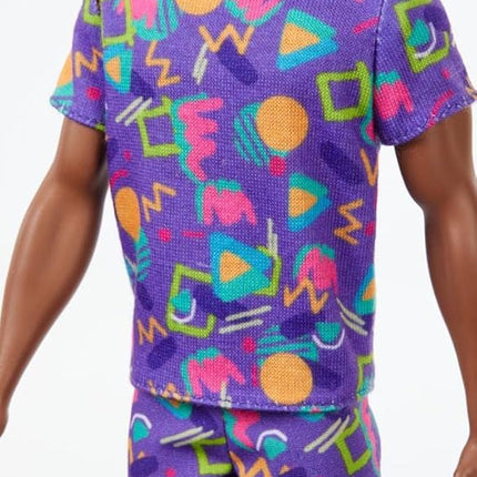 Barbie Ken Fashionistas Doll #162 with Rooted Brunette Hair Wearing Graphic Purple Top, Shorts & Yellow Shoes, Toy for Kids 3 to 8 Years Old