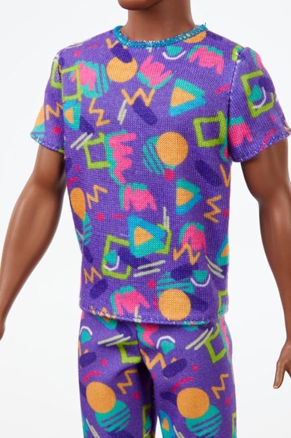 Barbie Ken Fashionistas Doll #162 with Rooted Brunette Hair Wearing Graphic Purple Top, Shorts & Yellow Shoes, Toy for Kids 3 to 8 Years Old