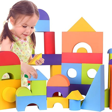 Migargle 36 Pieces Large Foam Building Blocks for Toddlers, EVA Soft Stacking Blocks, Baby Bath Foam Toy Set, Early Learning Construction Toys & Gifts for Kids, Boys & Girls