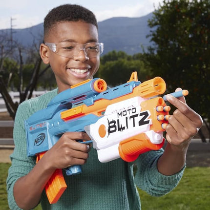 Nerf Elite 2.0 Motoblitz CS-10 Blaster, Motorised 10-Dart Blasting, Airblitz 6 Darts at Once, Clip, 22 Elite Darts
